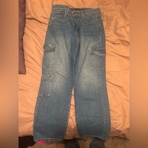 Express High Rise Cargo Straight Ankle Jeans Size 8R Medium Wash